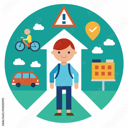 Safety rules for school zones vector illustration with traffic signs and symbols