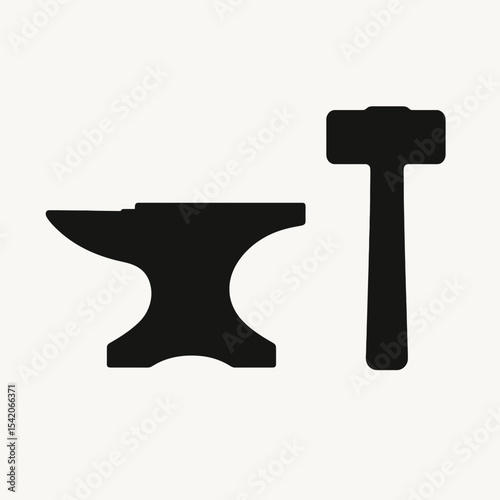 very simple flat and single minimalist Blacksmith Anvil  Lump Hammer Silhouettes in black on a white background