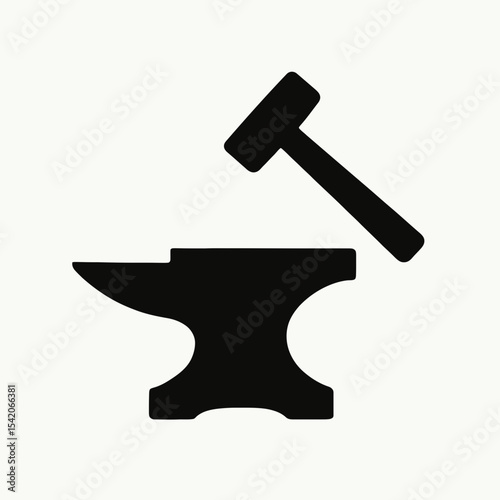 very simple flat and single minimalist Blacksmith Anvil  Lump Hammer Silhouettes in black on a white background