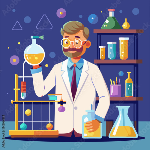 Science professor conducting an experiment in a laboratory