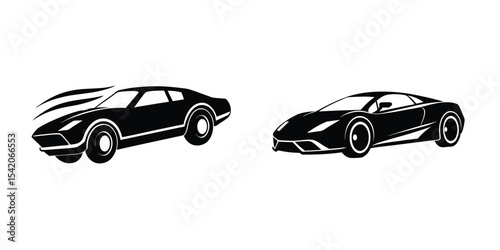 Fast Sports Car Low Angle View Leaping Forward Fla Silhouette on White Background