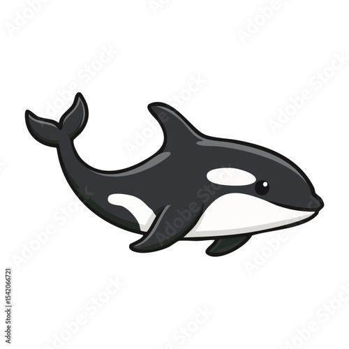 A cartoon illustration of a cheerful Orca swimming happily