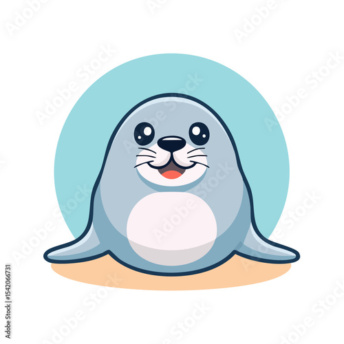 A cute cartoon seal smiling. The seal has a charming smile and a friendly appearance. It's a perfect design for children's products.