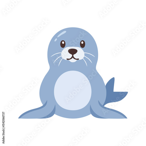 Cute cartoon seal pup sitting on white background