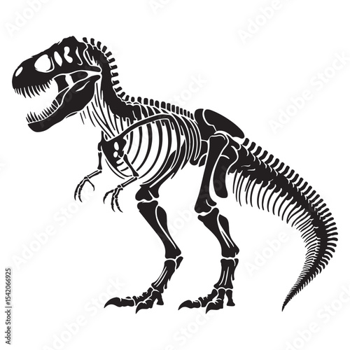 Scientific structure reimagined – Tyrannosaurus rex skeleton silhouette alongside artistic Tyrannosaurus rex skeleton vector – dinosaur skeleton silhouette

