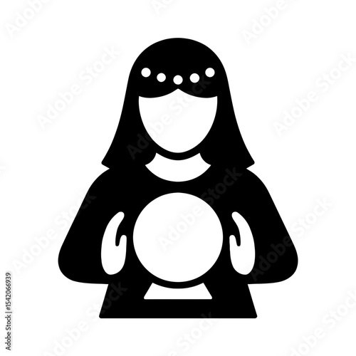 very simple flat and single minimalist Psychic and Crystal Ball Silhouettes in black on a white background