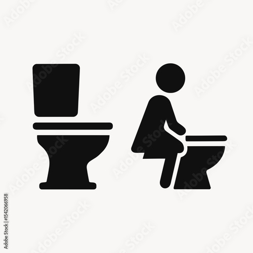 very simple flat and single minimalist Toilet Silhouettes in black on a white background