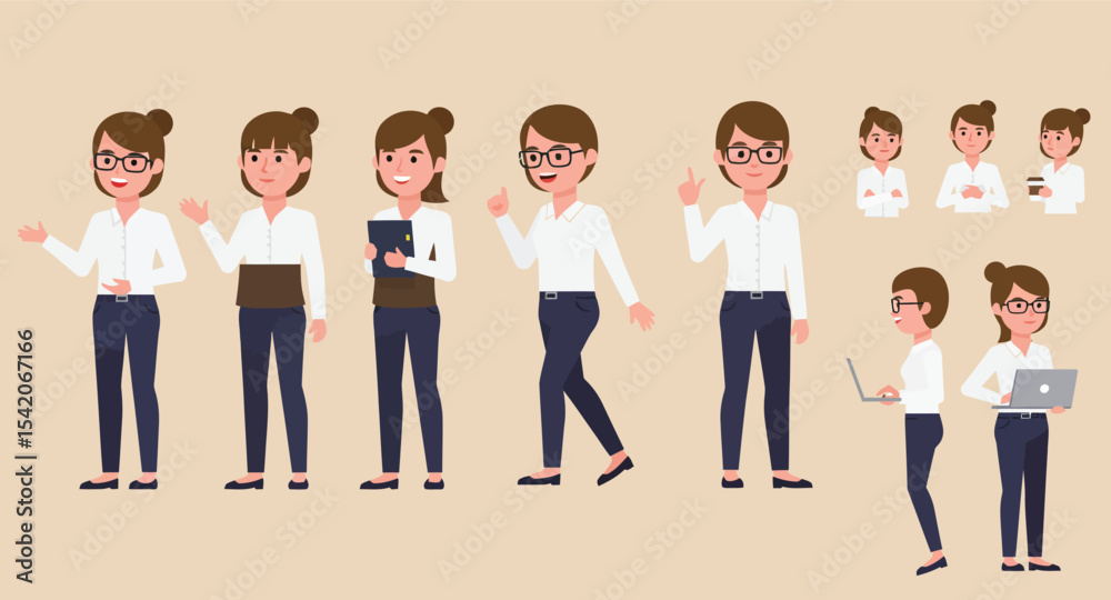 Obraz premium Business Woman Professional Mascot Set 4