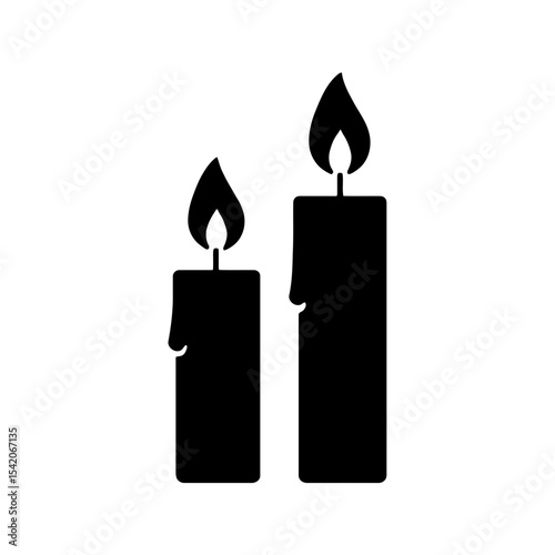 very simple flat and single minimalist Two Lit Candles Silhouettes in black on a white background