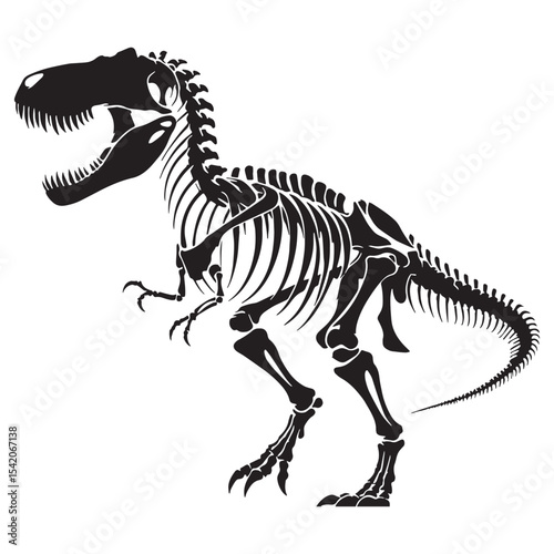 The legend of the Late Cretaceous – Tyrannosaurus rex skeleton silhouette with detailed Tyrannosaurus rex skeleton vector – dinosaur skeleton silhouette

