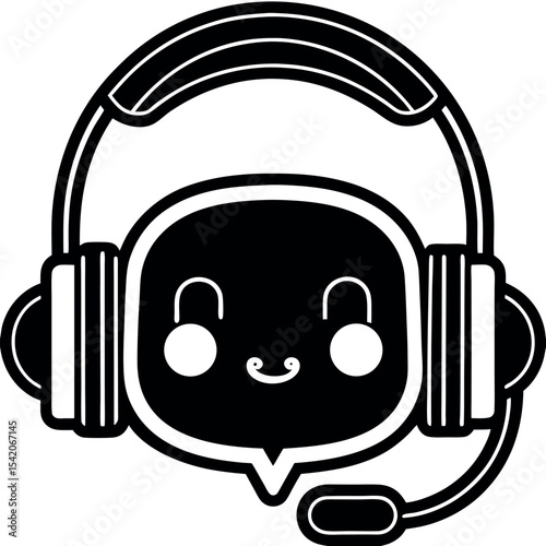 Cute robot with headset customer service icon