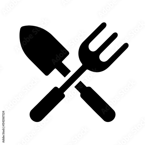 very simple flat and single minimalist Plant Tool Silhouettes in black on a white background