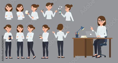 Business Woman Professional Mascot Set 1