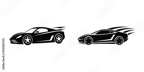 Dynamic Concept Showing a Sleek Sports Car Speeding at a Drift Angle Flat Silhouette on White Background