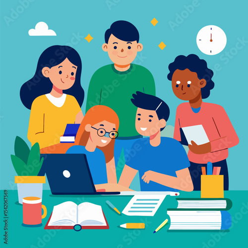 
Students working together on homework at a study table
