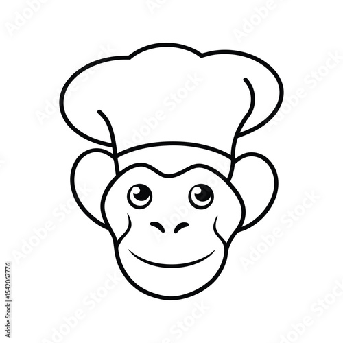 monkey head wearing chefs hat line art
