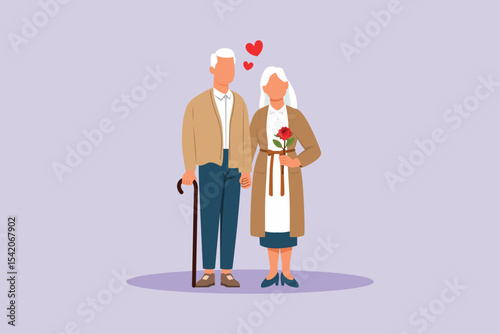 Seniors in Love Concept. Colored flat vector illustration isolated