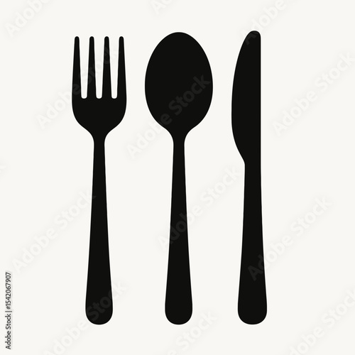 very simple flat and single minimalist Silverware Silhouettes in black on a white background
