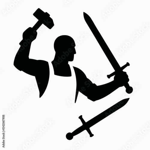 very simple flat and single minimalist Blacksmith Swords Silhouettes in black on a white background