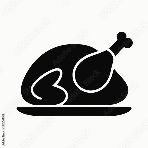 very simple flat and single minimalist Cooked Bird Silhouettes in black on a white background