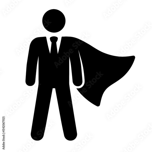 very simple flat and single minimalist Businessman Superhero Silhouettes in black on a white background