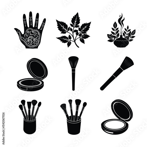 Creative set of beauty salon equipment and care items Silhouette Vector illustration