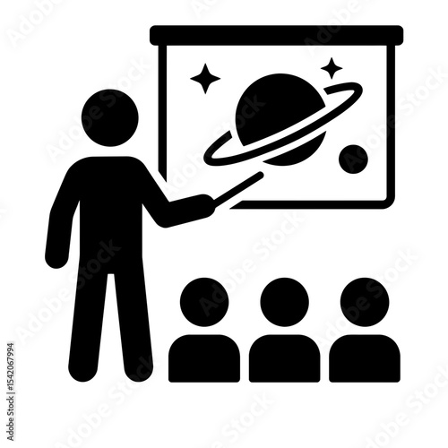 very simple flat and single minimalist Teaching Astronomy Silhouettes in black on a white background