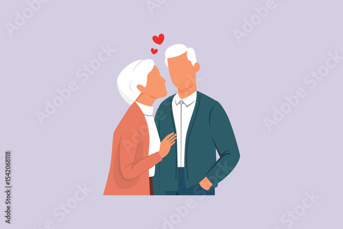 Seniors in Love Concept. Colored flat vector illustration isolated
