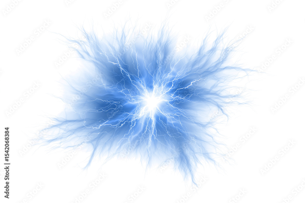 Fototapeta premium Abstract illustration of vibrant blue energy explosion isolated on white background