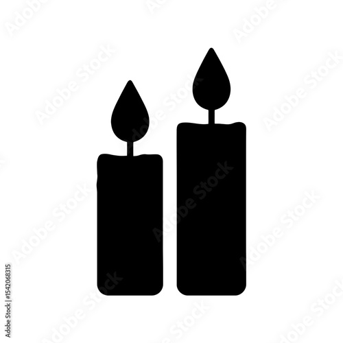 very simple flat and single minimalist Two Lit Candles Silhouettes in black on a white background