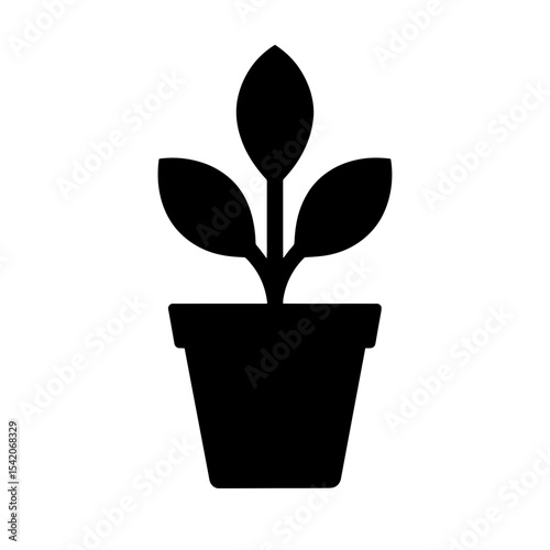 very simple flat and single minimalist Plant in Pot Silhouettes in black on a white background