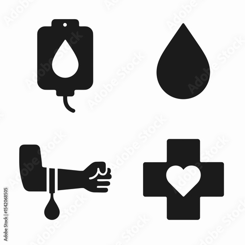 very simple flat and single minimalist Blood Donation Inventory Silhouettes in black on a white background