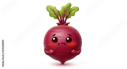 Kawaii Beetroot Character: Sad and Blushing