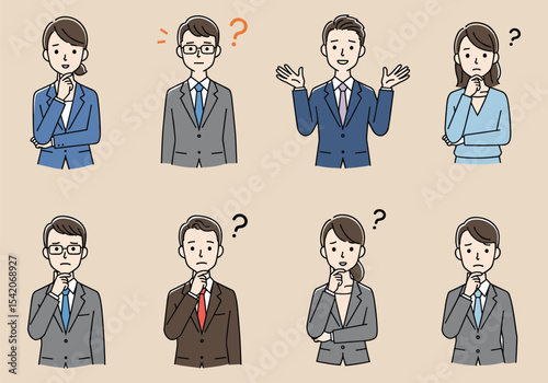 Confused Business People – Questioning, Uncertainty, Thinking pose, Business confusion, Office character vector, Professional dilemma illustration – Vectors illustrations.







