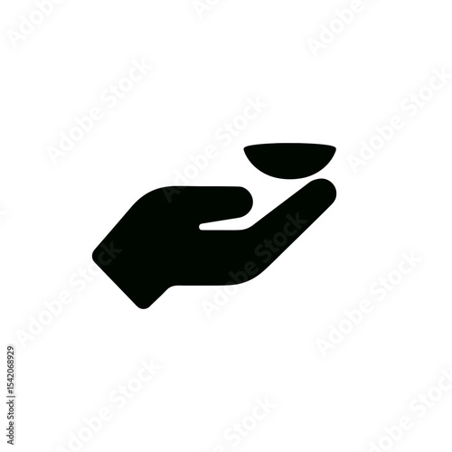 very simple flat and single minimalist Hand Holding Contact Lens Silhouettes in black on a white background