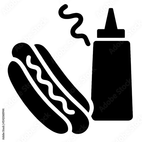 very simple flat and single minimalist Hotdog  Mustard Silhouettes in black on a white background