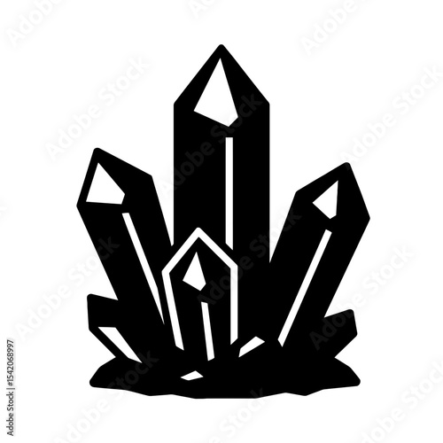very simple flat and single minimalist Crystal  Minerals Silhouettes in black on a white background