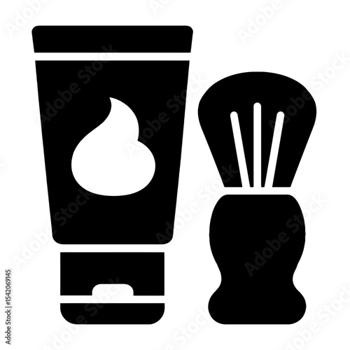 very simple flat and single minimalist Shaving Cream and Brush Silhouettes in black on a white background