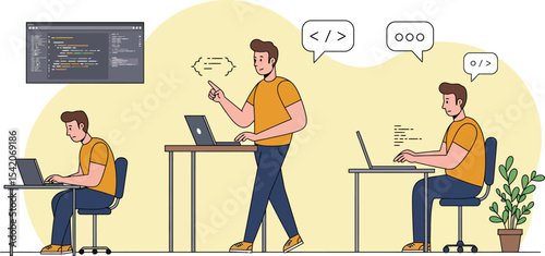 Programmer Character Set with Laptop and Code 2