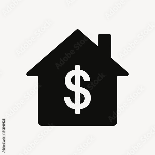 very simple flat and single minimalist Home Money Silhouettes in black on a white background