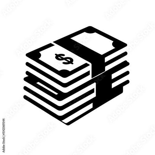 very simple flat and single minimalist Stacks of Money Silhouettes in black on a white background