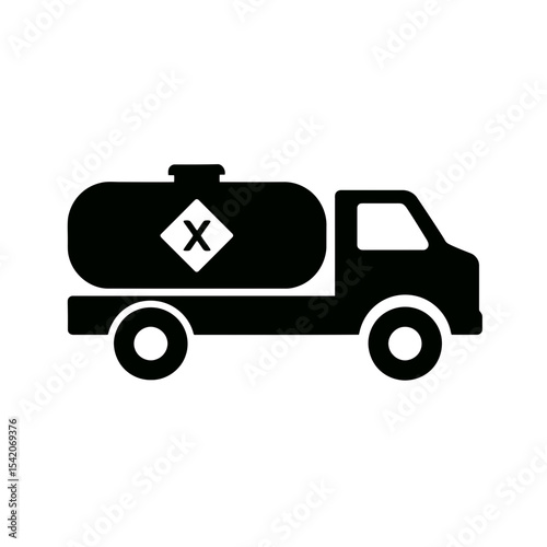 very simple flat and single minimalist Gas Truck Silhouettes in black on a white background