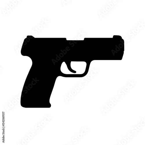 very simple flat and single minimalist Pistol Silhouettes in black on a white background
