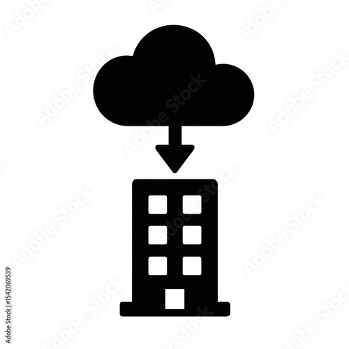 very simple flat and single minimalist Building Cloud Computing Silhouettes in black on a white background