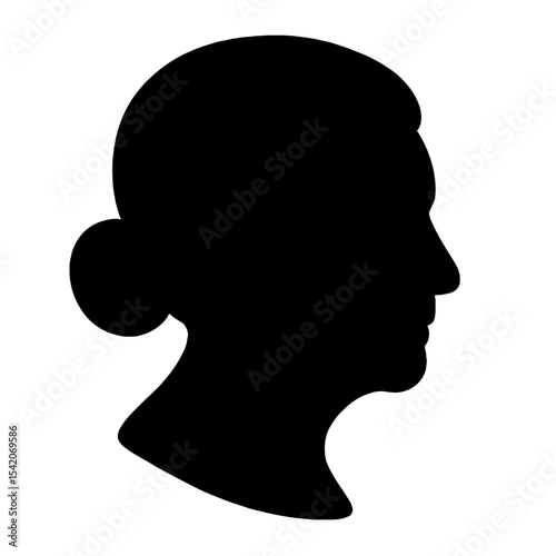 very simple flat and single minimalist Elderly FeMans Face Portrait Silhouettes in black on a white background