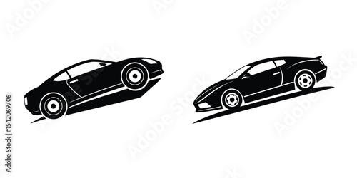 Powerful Sports Car Low Angle View Skidding Sideways Silhouette on White Background