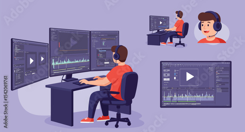 Video Editor Team Working on Multiple Screens 3