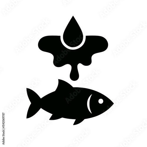 very simple flat and single minimalist Fish in Oil Leak Silhouettes in black on a white background