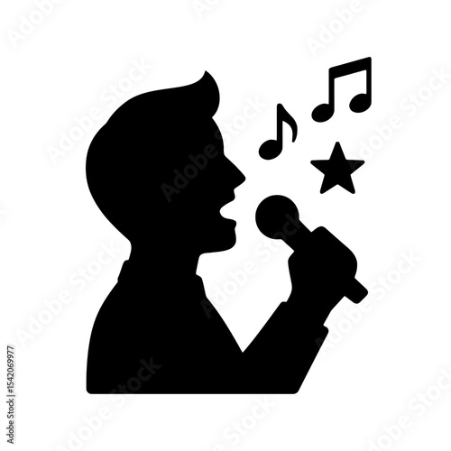 very simple flat and single minimalist Man Singing Silhouettes in black on a white background