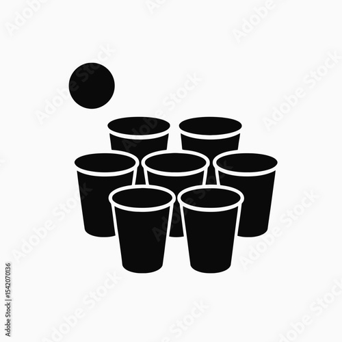 very simple flat and single minimalist Beer Pong Silhouettes in black on a white background